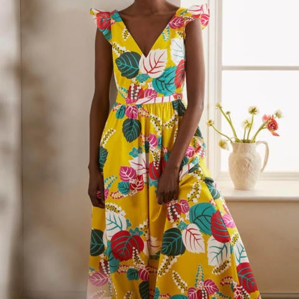 NWT Boden Andrea Frill Sleeve Maxi Dress in Daffodil